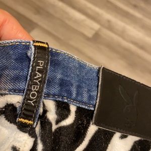 Playboy women’s zebra print denim shorts
